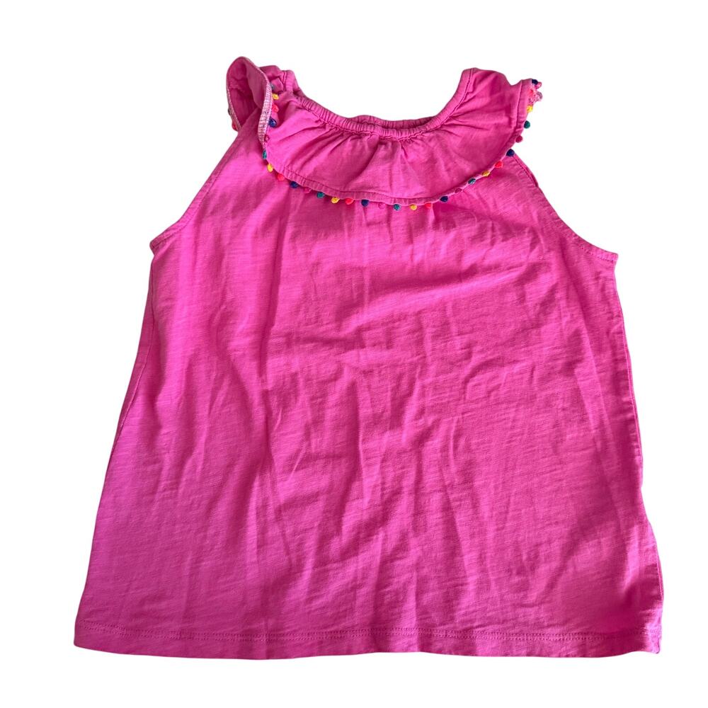 Mini Boden Girls Pink Tank Top with Colorful Pom Pom Trim